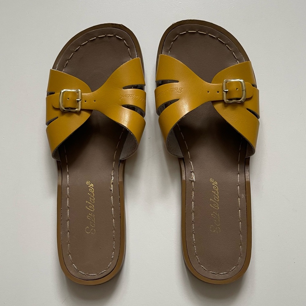 Salt Water Womens Mustard Classic Slides - Size US 8 / Hoy Size 6 - Picture 4 of 15